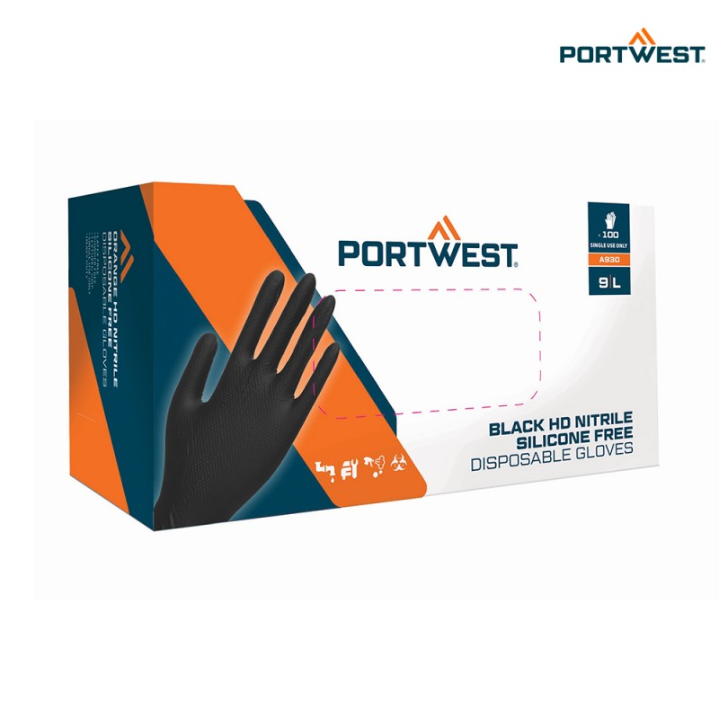 Portwest A930 Orange HD nitrilne rokavice s tehnologijo Crystal Grip Portwest A930 Orange HD nitrilne rokavice za enkratno uporabo 7 mil
