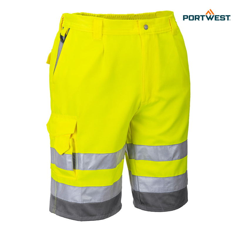 Portwest delovne kratke hlače E043 Hi-Vis, Dobrovidna delovna oblačila, Dobrovidne delovne hlače, Dobrovidne delovne kratke hlače
