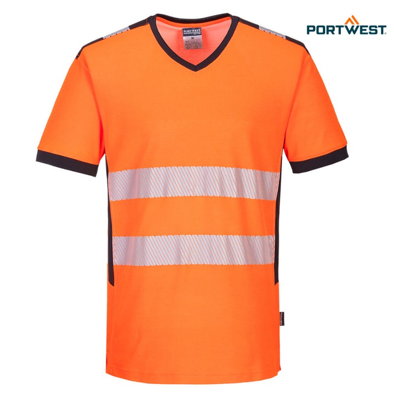 Portwest dobrovidna delovna majica PW310 Hi-Vis PW3 - V izrez, Dobrovidna delovna oblačila, Dobrovidne delovne majice, Dobrovidne majice s kratkimi rokavi