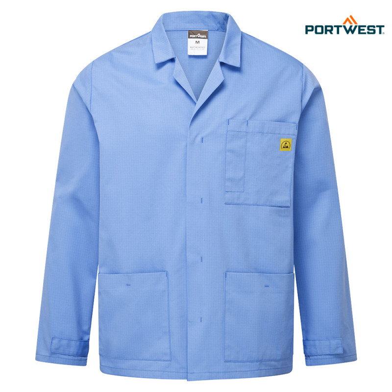 Portwest AS18 kratek ESD delovni plašč EN 1149-5 Portwest AS18 kratek ESD antistatičen delovni plašč