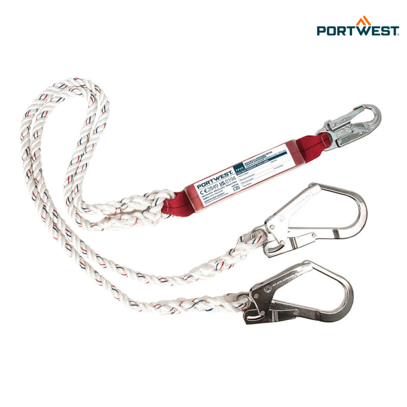 Portwest dvojna varnostna vrv z blažilcem udarcev 1,8 m FP25, Delo na višini, Varovalne vrvi