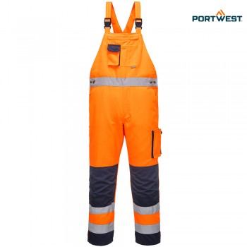 Portwest dobrovidne delovne hlače z naramnicami TX52 Hi-Vis